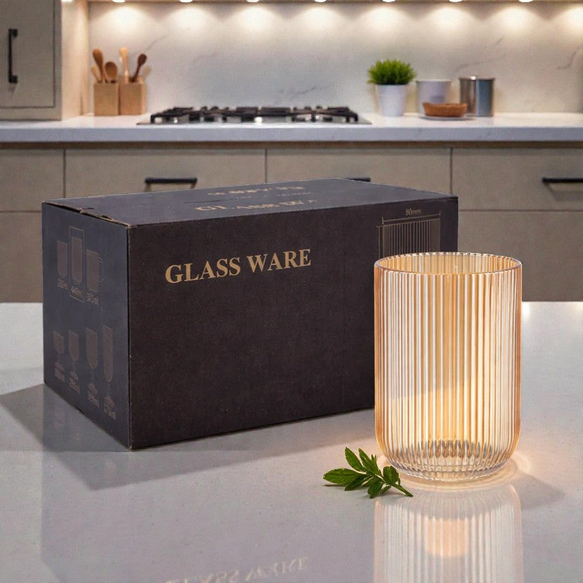 VASO RAYADO AMBAR 380CC. PACK X6 GLASS WARE
