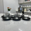 SIX PACK TAZA CAFE TANGO BLANCO CON PLATO NEGRO (JCA428)