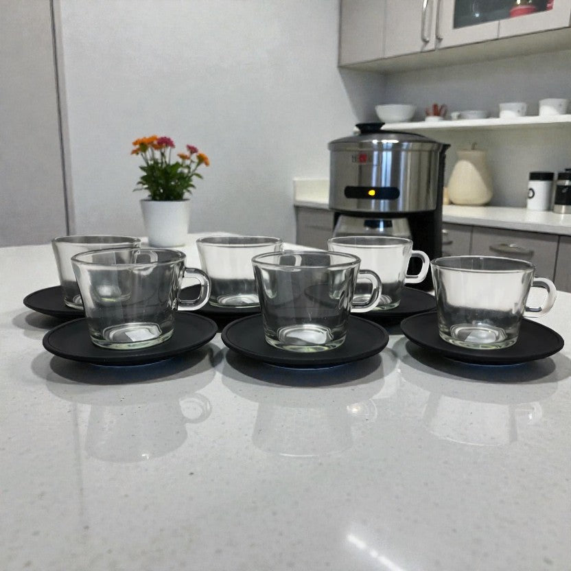 SIX PACK TAZA CAFE TANGO BLANCO CON PLATO NEGRO (JCA428)