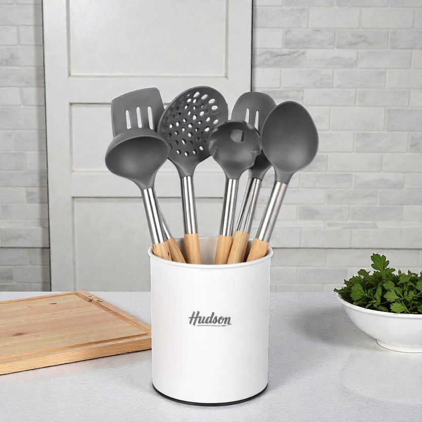 SET X 6 UTENSILIOS MANGO MADERA BLANCO/GRIS HUDSON