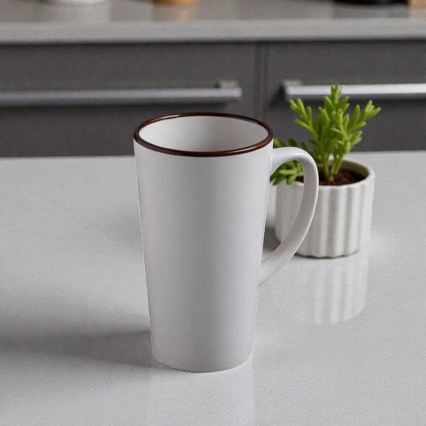 MUG ALTO DE CERAMICA CREMA BORDE