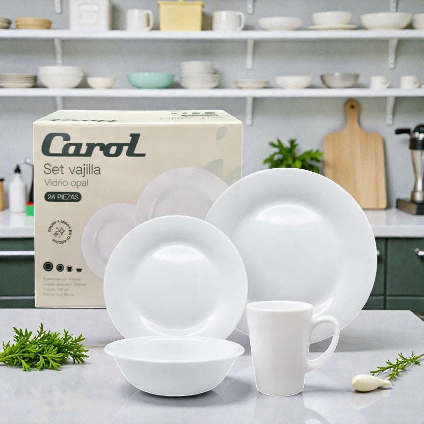 SET VAJILLA 24PZ OPAL BLANCO CAROL REDONDO