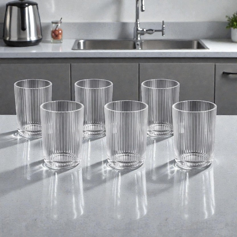 SET X 6 VASOS ALTOS DE VIDRIO TRANSPARENTE 420ML  KINGDOM