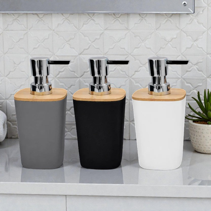 DOSIFICADOR JABON PVC/BAMBU CUADRADO