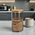 FRASCO VIDRIO CUAD. TAPA BAMBU 16X10CM CAROL