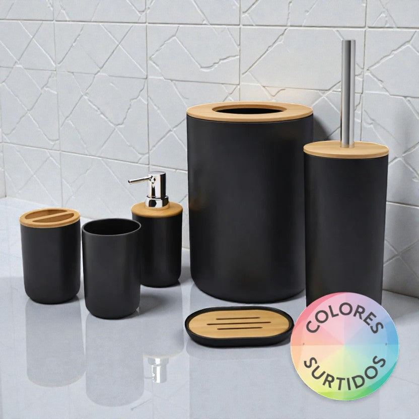 SET DE BAÑO 6PZ. PVC/BAMBU REDONDO