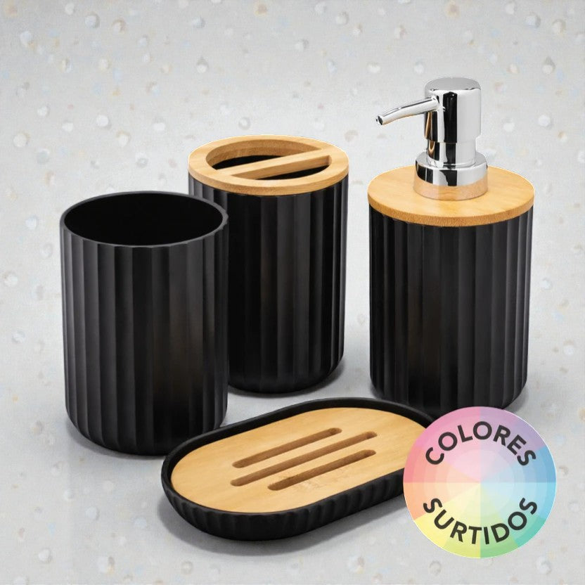SET DE BAÑO 4PZ PVC BAMBU REDONDO