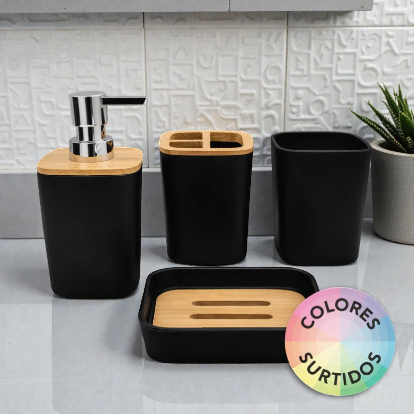 SET DE BAÑO 4PZ PVC BAMBU CUADRADO