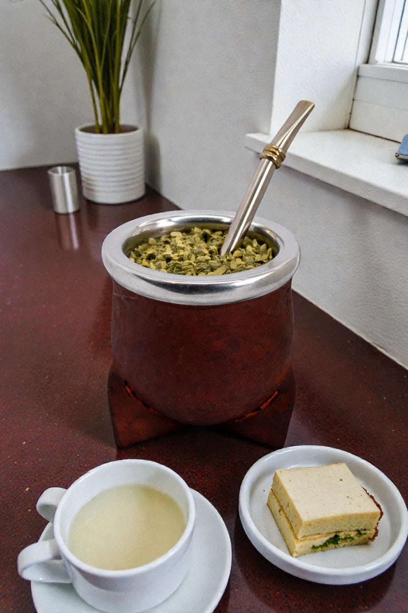 MATE CALABAZA CUERO VAQUETA 4 PATAS Y VIROLA ALUMNIO