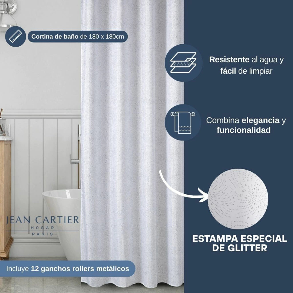 JC SET DE BAÑO 13 PIEZAS LUXURY CORTINA + GANCHOS